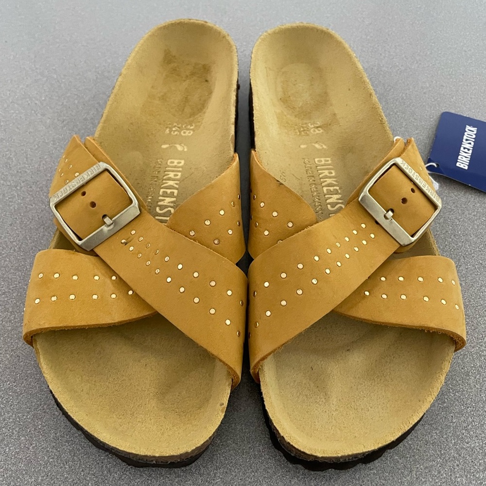Birkenstock Sandal Siena Rivest Mule Narrow Yellow Nubuck Leather.
